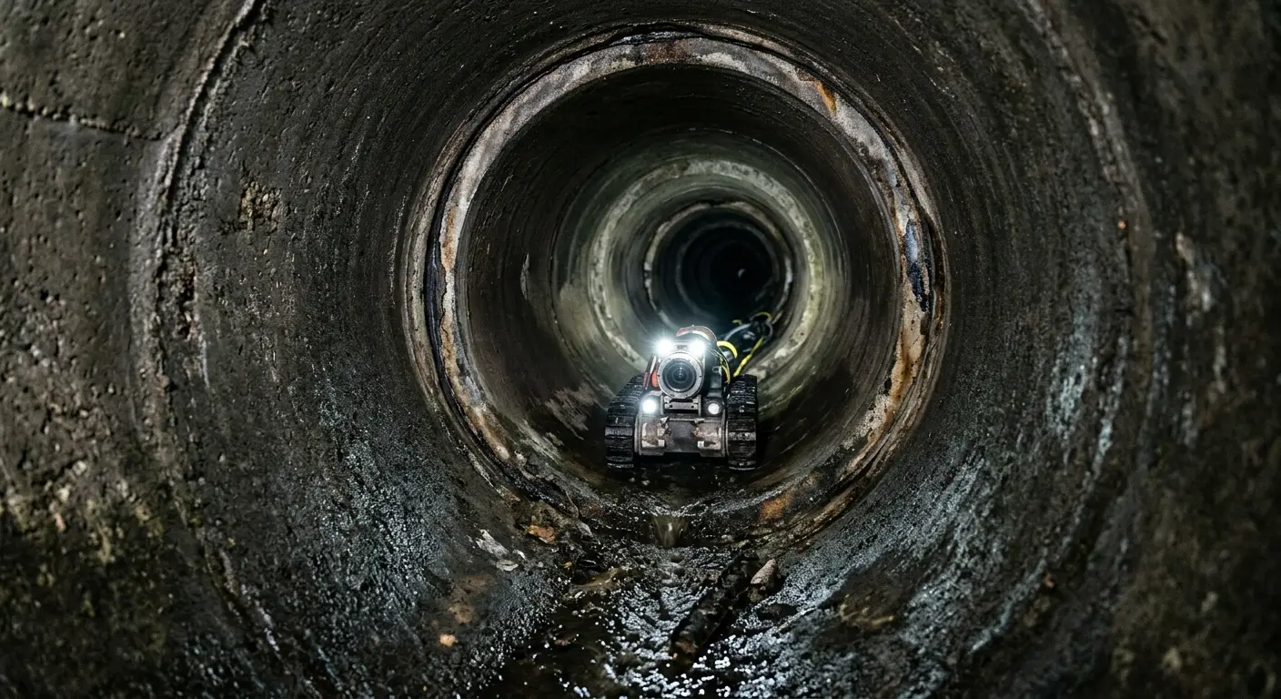 Robotic sewer camera inspecting pipe interior for Drain Snake Service in Princeton